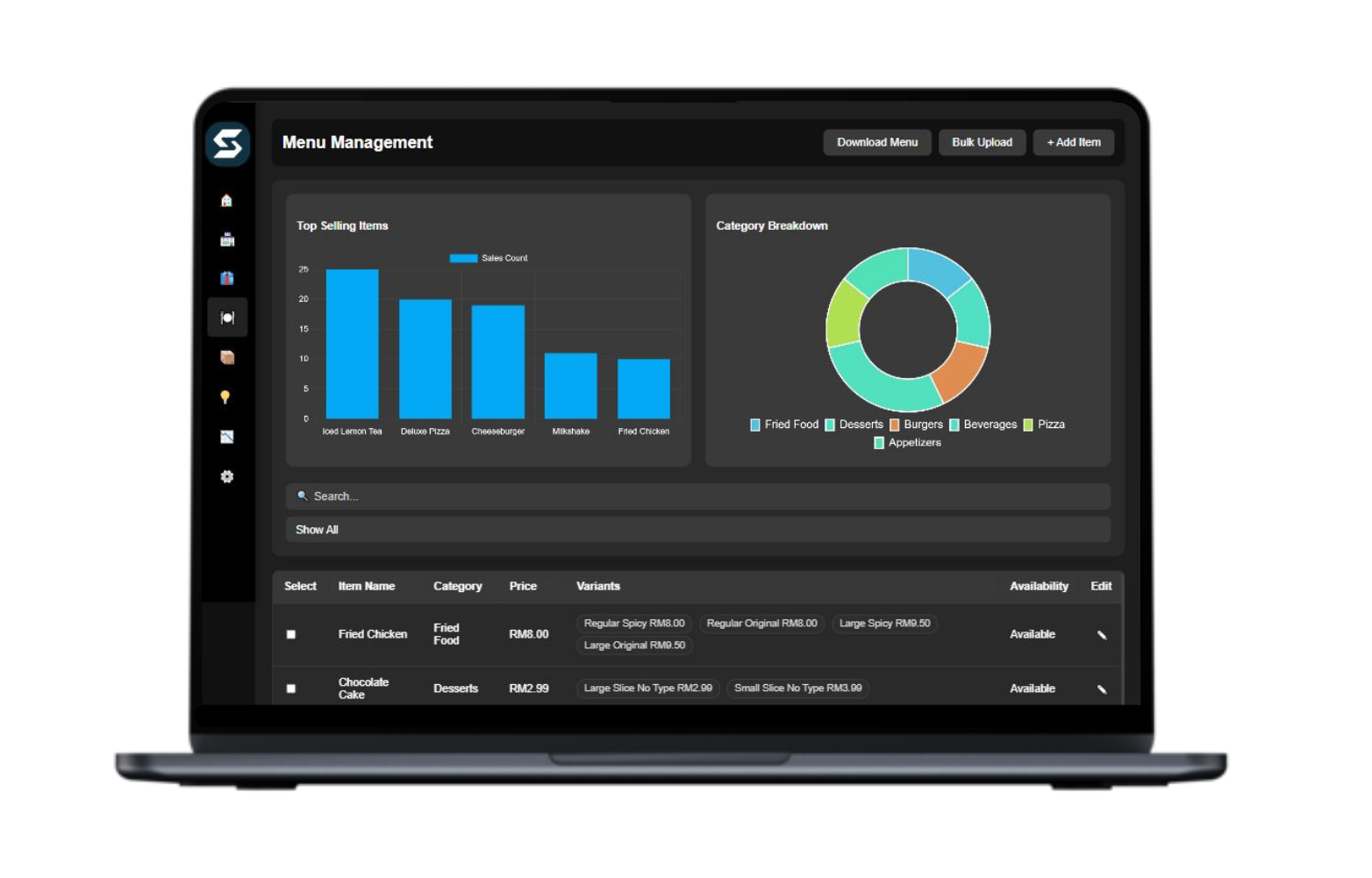 Menu Management Interface Showcase